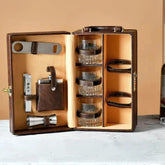 Leather Bar Briefcase With 3 Whiskey Glasses And Bar Tools